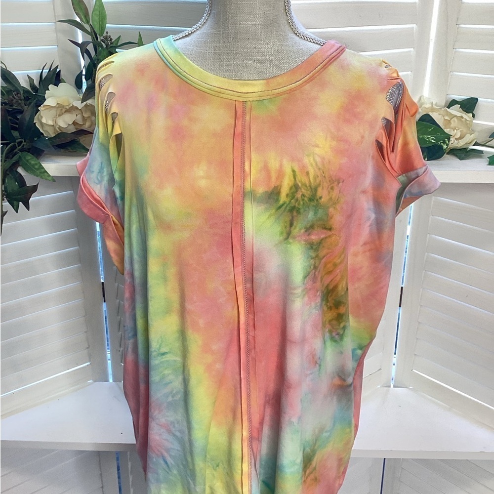 White Birch Pink and Yellow Soft Short Sleeve Tee Med 1319